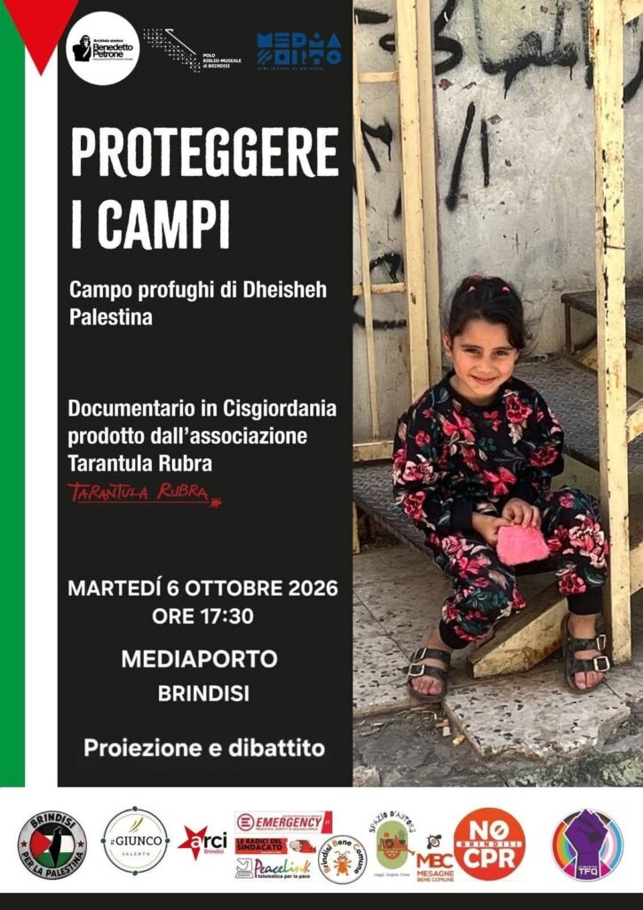 Locandina Proteggere i campi iniziativa Mediaporto Brindisi